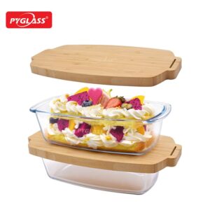 High borosilicate glass baking dish for microwave oven safe with bamboo lid
