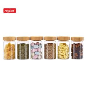 Mouth blowing borosilicate glass food storage jar clear glass canister with bamboo lid