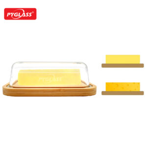 Butter Dish Glass with bamboo Lid for Storing Butter & Cream Cheese