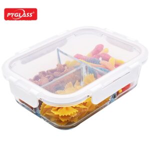 3 compartment meal prep glass container with BPA free lids