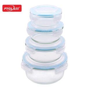 4-piece Glass Food Container Round Shape