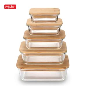Glass Food Container Bamboo Lid 4-Set