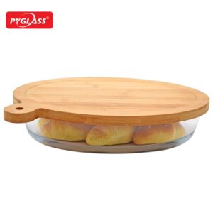 China factory professional bakeware microwave oven high borosilicate glass baking dish with Eco-friendly bamboo