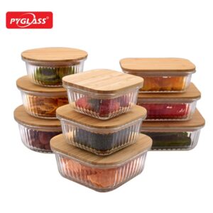 9-piece Glass Food Container sets with Bamboo Lid