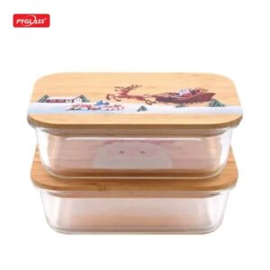 customized food container set with Christmas pattern bamboo lid for gifts
