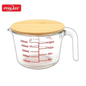 Glass Measuring Cup For Kitchen Juicer With Bamboo Lid