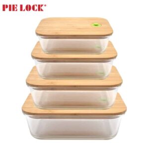 PIELOCK leakproof bamboo airtight tableware glass food container / lunch box / glass storage set with silicone vent