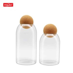 High Borosilicate Glass Storage Jar with Wood Lid Cork Ball Stopper Lid
