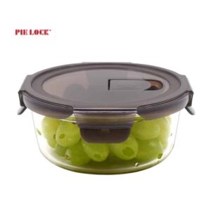Round high borosilicate glass food container with leak-proof vent plastic lid