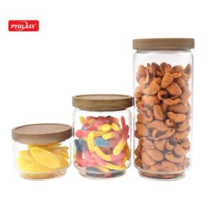 New Trend Storage Containers Airtight Storage Jars with Acacia Wooden Lid, Jars for Spaghetti Pasta, Powder, Spice, Tea