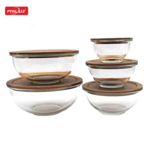 Round High Borosilicate Glass Mixing Bowl Heat Resistant Glass Salad Bowl Set