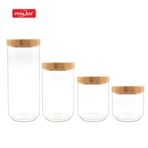 Eco-friendly borosilicate glass storage jar with airtight bamboo lid storage jar