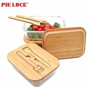 glass food container oven safe freezer storage with bamboo fork spoon lid