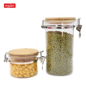 High Borosilicate Glass food jar with lock catch lid