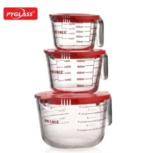 New Trend Pyrex Prepware Glass Measuring Cup with multifunctional lids