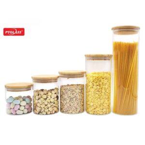 Round Glass Storage Jars with Lids Airtight Storage Canister with Natural Bamboo Lids Silicone Ring Food Storage Jar