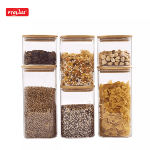 Square Glass Jars With Lids Wholesale 6 Sets For Flour, Sugar, Coffee, Candy, Snack Bamboo Jars Glass