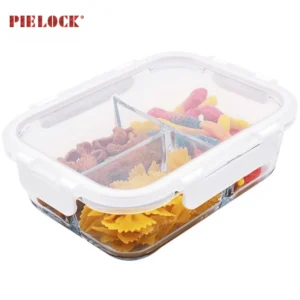 3 compartment meal prep glass container with BPA free lids