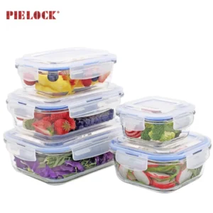 5-piece Glass Food Container with Blue Silicon Ring