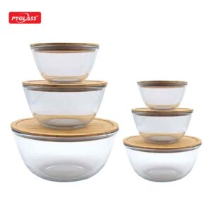 Glass Bowl Set Of 6 With Bamboo Cover Wholesale