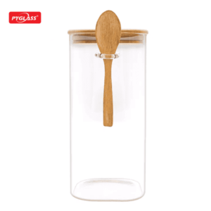 Square Glass Jars With Lids Wholesale With Bamboo Lid and Spoon