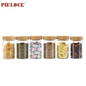 Mouth blowing borosilicate glass food storage jar clear glass canister with bamboo lid