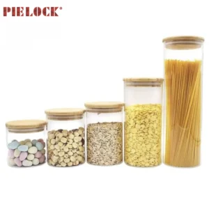 Round Glass Storage Jars with Lids Airtight Storage Canister with Natural Bamboo Lids Silicone Ring Food Storage Jar
