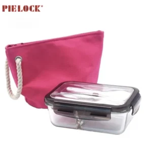 Two Compartment Glass Food Lunch Box with Spoon Fork Knife